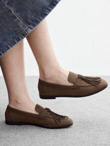 CUCCOO BIZCHIC Sepatu Loafer Retro Inggris, Sepatu Datar yang Serbaguna dan Nyaman - Cokelat Kopi 1 - View 5