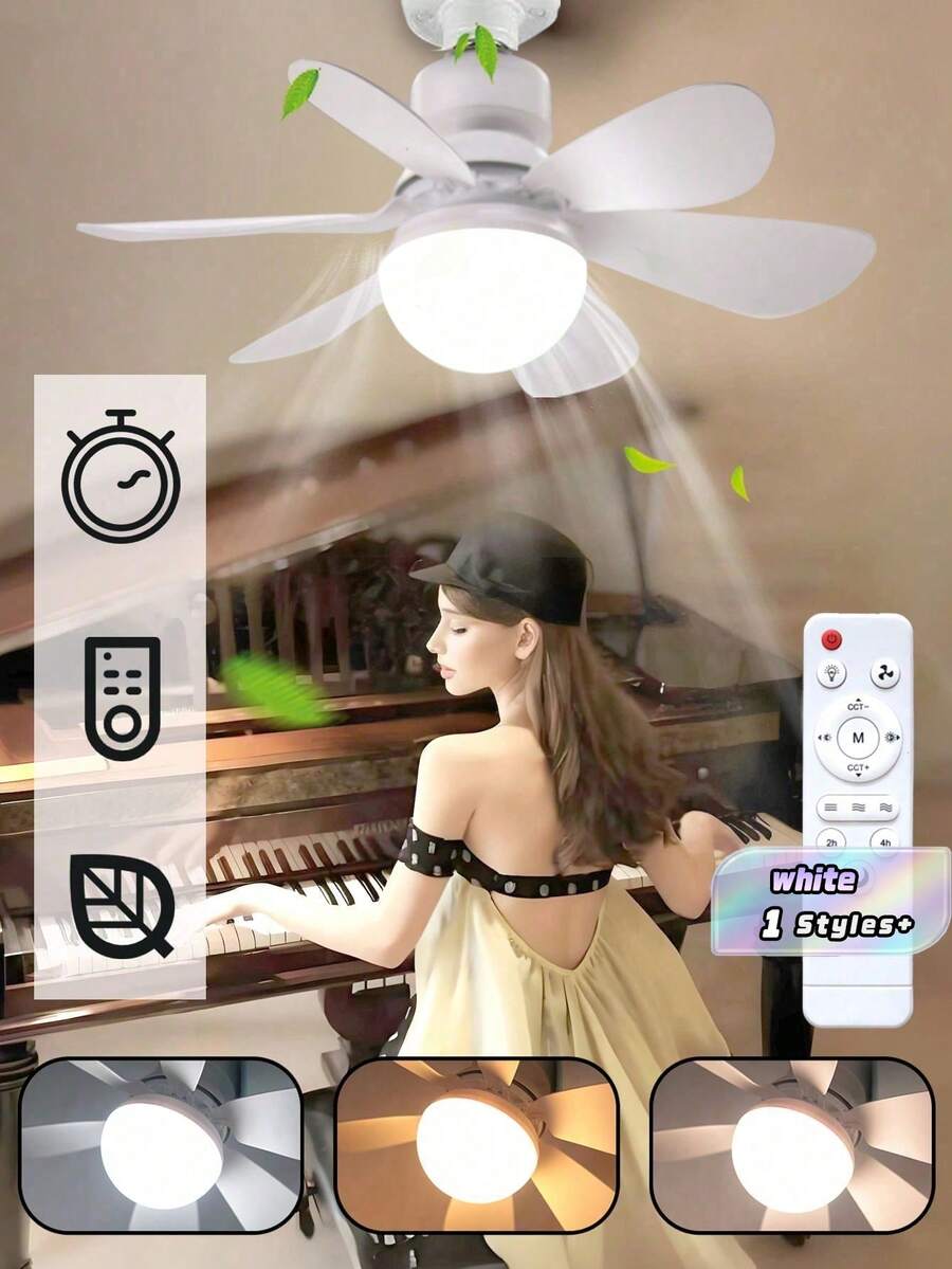 Multi‑Function Remote Control Ceiling Fan Light Combo, 30W LED Fan Lamp With E27 Base, Adjustable Fan, White Ceiling Light For Living Room, Kitchen And Office - one-size - View 1