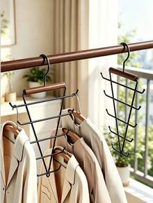 Solid Wood V-Shaped Double-Sided Hanger Storage Rack With Hooks, Hanging Hangers With Multiple Hooks, Saving Space And Multifunctional Dormitory Storage. - Multicolor - View 11