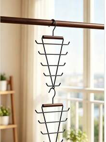 Solid Wood V-Shaped Double-Sided Hanger Storage Rack With Hooks, Hanging Hangers With Multiple Hooks, Saving Space And Multifunctional Dormitory Storage. - Multicolor - View 12