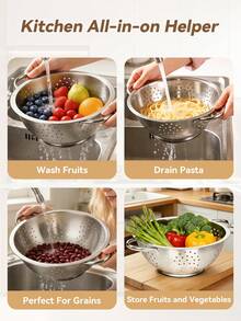 Stainless Steel Rice Washing Sieve With Foot Basin, Double Ear, Rice Washing And Vegetable Draining Bowl, Fruit Basket, Rice Bowl, Fruit Basket 24CM - silver - View 5