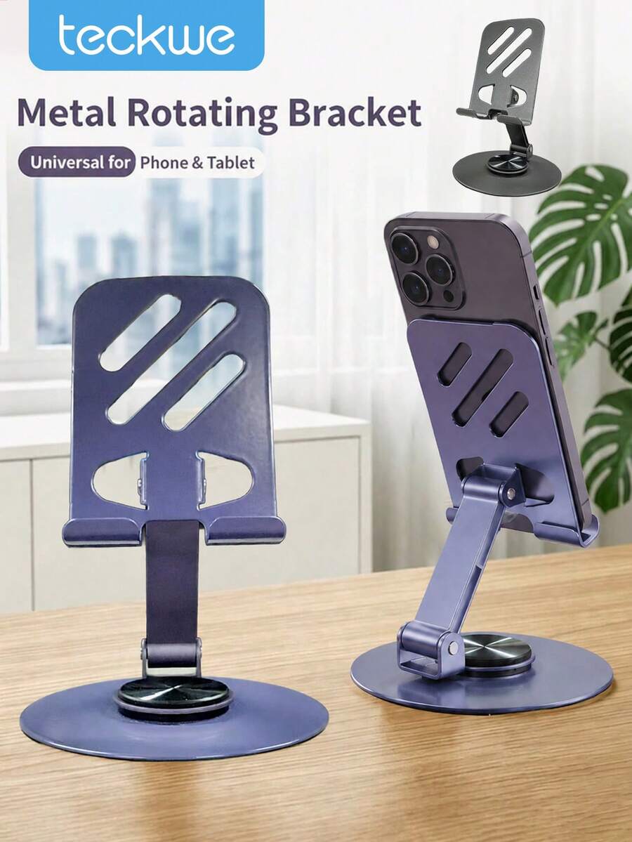 Teckwe 1-Piece Metal Material 360 Degree Rotating Foldable Anti Slip Stable Desktop Phone Holder, Universal Tablet Phone Holder, Commonly Used For Learning, Live Streaming, Video Watching, And Portable Desktop Phone Holder - Multicolor - View 1