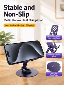 Teckwe 1-Piece Metal Material 360 Degree Rotating Foldable Anti Slip Stable Desktop Phone Holder, Universal Tablet Phone Holder, Commonly Used For Learning, Live Streaming, Video Watching, And Portable Desktop Phone Holder - Multicolor - View 2