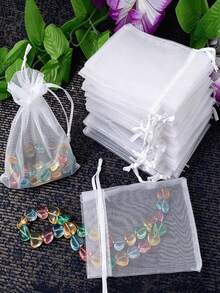 5/10/20/50/100pcs Multi Sizes White Organza Drawstring Bags, Transparent Mesh Gift Pouches, Jewelry Candy Cosmetic Soap Packaging, Wedding Favors, Birthday, Thanksgiving, Christmas Holiday Gift Storage Bags For Home And Party Use Sets For Gift Wraps - White - View 8