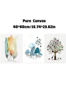 3Pcs Watercolor Tree & Animal Wall Art Prints, Abstract Boho Nature Canvas Posters, Colorful Botanical Painting, Unframed Wall Decor For Stairway, Living Room & Bedroom - multicolor - View 8