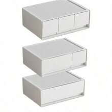 3 Styles White Plastic Drawer‑Type Storage Box, Modular Stackable Desktop Organizer For Sundries Storage And Organization, Ideal For Office, School Desk Supplies - Multicolor - View 9