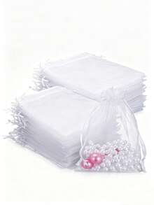 5/10/20/50/100pcs Multi Sizes White Organza Drawstring Bags, Transparent Mesh Gift Pouches, Jewelry Candy Cosmetic Soap Packaging, Wedding Favors, Birthday, Thanksgiving, Christmas Holiday Gift Storage Bags For Home And Party Use Sets For Gift Wraps - White - View 11