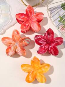 BestieMix 4-Piece Set Of Spring And Summer Bohemian Bright Orange Orange Marble Pattern Egg Flower Hair Claw Beach Beach Hair Accessories - Multicolor - View 3