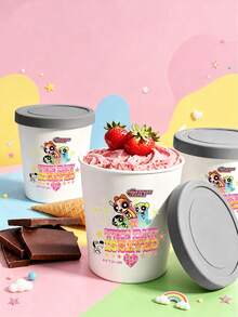 THE POWERPUFF GIRLS X SHEIN 1PC The Powerpuff Girls Ice Cream Storage Containers, Character‑Print Food Tubs With Sealed Lids, Stackable Reusable Freezer Jars, For Homemade Ice Cream & Dessert, Collectible Food Storage Gift For Powerpuff Girls Fans - Multicolor - View 3