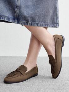 CUCCOO BIZCHIC Sepatu Loafer Retro Inggris, Sepatu Datar yang Serbaguna dan Nyaman - Cokelat Kopi 1 - View 3