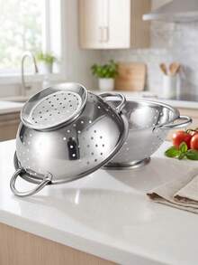 Stainless Steel Rice Washing Sieve With Foot Basin, Double Ear, Rice Washing And Vegetable Draining Bowl, Fruit Basket, Rice Bowl, Fruit Basket 24CM - silver - View 3