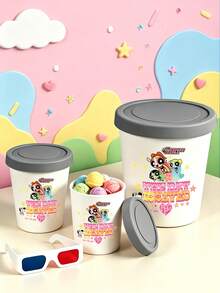 THE POWERPUFF GIRLS X SHEIN 1PC The Powerpuff Girls Ice Cream Storage Containers, Character‑Print Food Tubs With Sealed Lids, Stackable Reusable Freezer Jars, For Homemade Ice Cream & Dessert, Collectible Food Storage Gift For Powerpuff Girls Fans - Multicolor - View 1