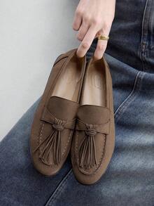 CUCCOO BIZCHIC Sepatu Loafer Retro Inggris, Sepatu Datar yang Serbaguna dan Nyaman - Cokelat Kopi 1 - View 1