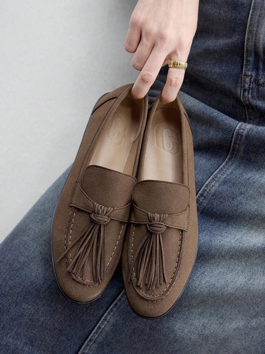 CUCCOO BIZCHIC Sepatu Loafer Retro Inggris, Sepatu Datar yang Serbaguna dan Nyaman - Cokelat Kopi 1 - View 1