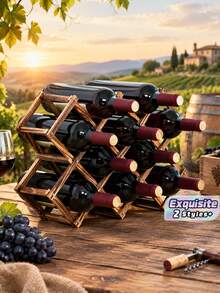 10/5‑Bottle Multi‑Functional Retro Wine Rack, Stackable Freestanding Wine Holder, Expandable Countertop Wine Storage Organizer For Home Bar, Kitchen, Wine Cabinet Display - Classic Retro Color - View 1