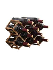 10/5‑Bottle Multi‑Functional Retro Wine Rack, Stackable Freestanding Wine Holder, Expandable Countertop Wine Storage Organizer For Home Bar, Kitchen, Wine Cabinet Display - Classic Retro Color - View 8