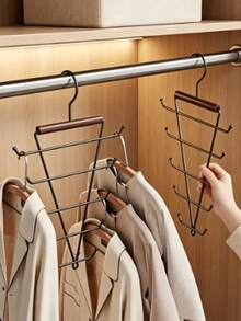 Solid Wood V-Shaped Double-Sided Hanger Storage Rack With Hooks, Hanging Hangers With Multiple Hooks, Saving Space And Multifunctional Dormitory Storage. - Multicolor - View 7