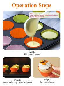 2/12/30/50PCS Reusable Silicone Muffin Cups, Cupcake Cakes, Colorful Muffin Liners DIY Baking Cups, Multicolor, Color In Random - Multicolor - View 8