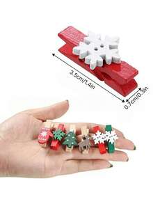 Mini Wooden Christmas Clip Set - Festive Wooden Pins For Photo Hanging, Wedding Decorations, Party Favors, Christmas Trees, Gloves, Reindeer, And Snowflakes. - multicolor - View 5