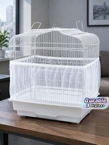 1pc Extra Large Bird Cage Splash Guard, Breathable Mosquito Net Cover With Seed & Feather Catcher For Square And Round Parrot Cages - Multicolor - View 1