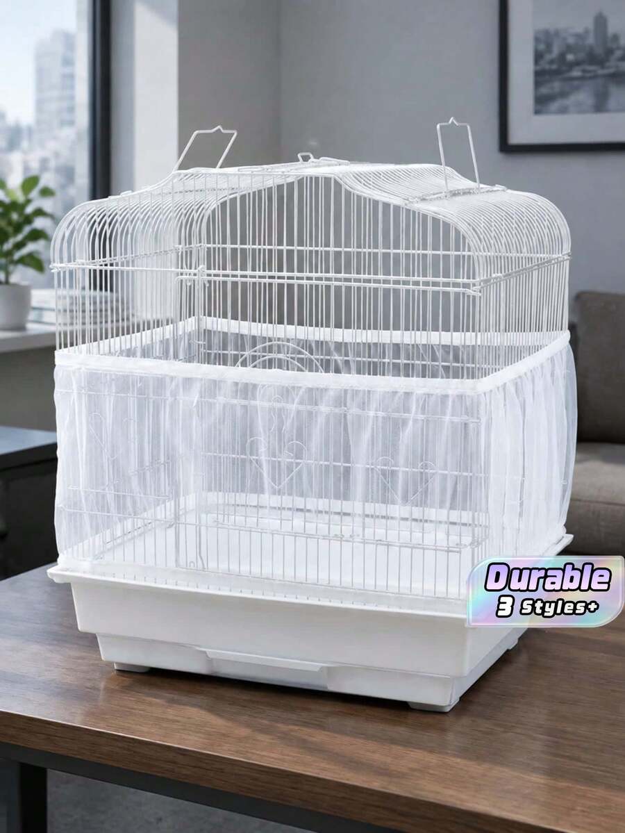 1pc Extra Large Bird Cage Splash Guard, Breathable Mosquito Net Cover With Seed & Feather Catcher For Square And Round Parrot Cages - Multicolor - View 1
