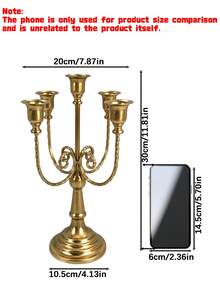 1pc 5 Arms Gold Metal Candelabra, Taper Candle Holder Tree Shaped Candlestick For Wedding Table Decor - multicolor - View 3