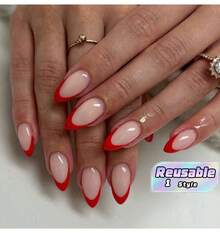 24-Pack Of Short Oval French Manicure Stickers, Short Nail Stickers, And Full-Coverage False Nails, Suitable For Women And Girls For Everyday Use And Parties - Multicolor - View 1