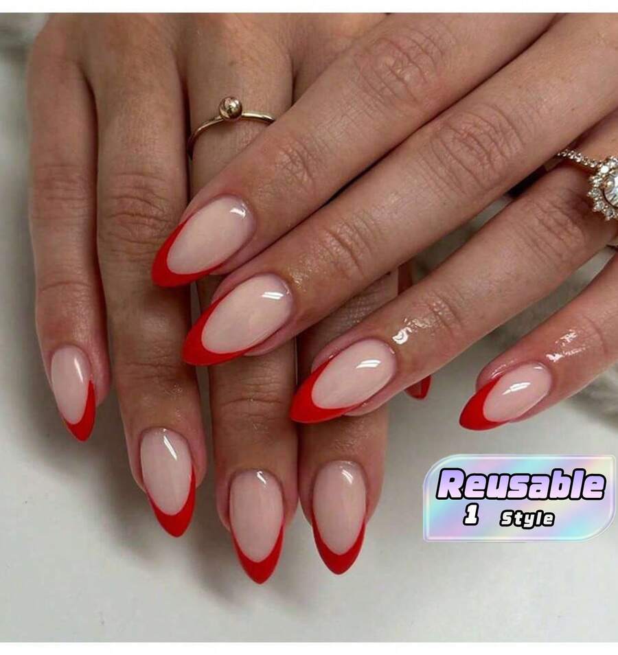 24-Pack Of Short Oval French Manicure Stickers, Short Nail Stickers, And Full-Coverage False Nails, Suitable For Women And Girls For Everyday Use And Parties - Multicolor - View 1