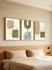 3Pcs Boho Abstract Geometric Canvas Wall Art Prints, Green Beige Terracotta Mid‑Century Poster, Unframed Art Painting For Living Room Bedroom Home Decor - multicolor - View 8