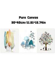 3Pcs Watercolor Tree & Animal Wall Art Prints, Abstract Boho Nature Canvas Posters, Colorful Botanical Painting, Unframed Wall Decor For Stairway, Living Room & Bedroom - multicolor - View 7