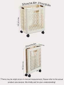 1pc Cream White Foldable Dirty Laundry Basket With Rolling Wheels Hollow Ventilation Design Portable Handle Large Capacity Collapsible Clothes Hamper For Bedroom Bathroom Laundry Room Home Dorm Storage Organizer - View 4