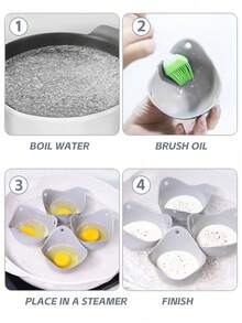 1/4 cái cốc luộc trứng chần bằng silicone hình chim dùng cho lò vi sóng, bát luộc trứng nhanh chống dính cho bữa sáng, dụng cụ nhà bếp cho nấu ăn tại nhà - Xám - Xem 7