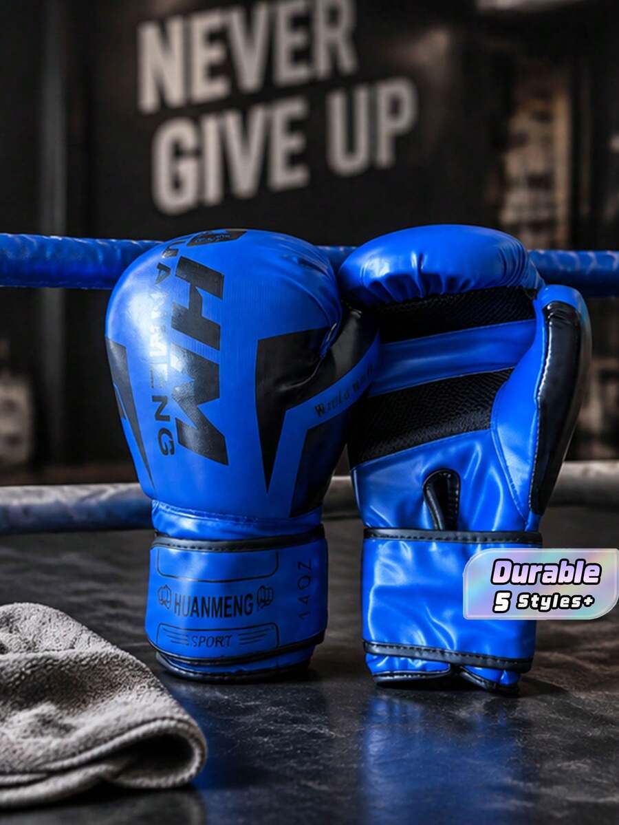 Adult Boxing Gloves, Muay Thai And Kickboxing Training Gloves, Combat Fighting Gloves, Protective Gear Gloves. - Blue - View 1