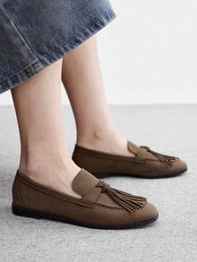 CUCCOO BIZCHIC Sepatu Loafer Retro Inggris, Sepatu Datar yang Serbaguna dan Nyaman - Cokelat Kopi 1 - View 4