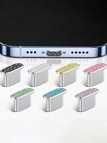 1pc Diamond Glitter Dust Plug, Compatible With IPhone 17 Pro Max, 16 Pro Max, 15 Pro Max, 16 Plus, 15 Plus, 17Air, Type‑C Phone Charging Port Dust Plug - Multicolor - View 5