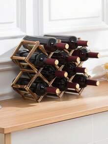 10/5‑Bottle Multi‑Functional Retro Wine Rack, Stackable Freestanding Wine Holder, Expandable Countertop Wine Storage Organizer For Home Bar, Kitchen, Wine Cabinet Display - Classic Retro Color - View 2