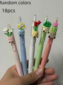 6 Sets Of Creative Plant-Themed Retractable Ballpoint Pens, 0.5mm Flower Quick-Drying Pens, Stylish And Simple Neutral Pens, With Smooth Writing; Suitable For Diaries&Paintings; The Best Choice For Writing&Office Work; Suitable For Students, Schools - Creative Flower Press Pen - View 9