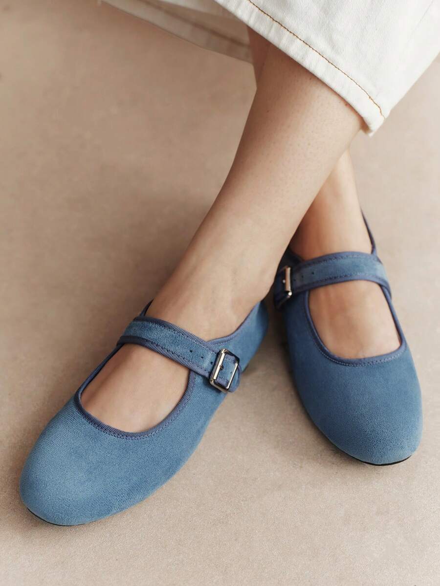 Rosivie Sepatu Sol Datar Biru Baru, Sepatu Slip-On Wanita yang Nyaman dan Serbaguna untuk Berpergian - Biru - View 1