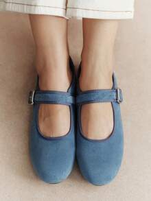Rosivie Sepatu Sol Datar Biru Baru, Sepatu Slip-On Wanita yang Nyaman dan Serbaguna untuk Berpergian - Biru - View 3