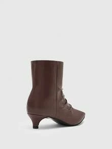 CUCCOO BIZCHIC Sepatu Boot Pendek Cokelat Kopi Lipit dan Bertekstur, Ritsleting Belakang, Mudah Dipakai dan Dilepas, Hak Kucing Runcing, Elegan, untuk Musim Gugur dan Musim Dingin - Coffee Brown - View 9