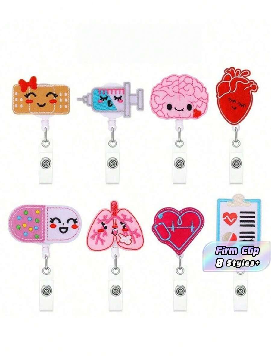 1pc/8pcs Medical Nurse Badge Holder With Retractable Reel And Spring Cord For Work ID Card Back To School - multicolor - View 1
