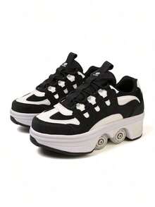 Unisex 4-Wheel Roller Skates With Buckle Closure - Black - View 16