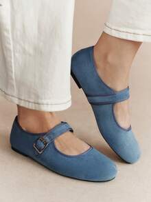 Rosivie Sepatu Sol Datar Biru Baru, Sepatu Slip-On Wanita yang Nyaman dan Serbaguna untuk Berpergian - Biru - View 2