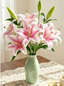 Cirelle 1pc Real Touch Artificial Lily Stem, Realistic Faux Silk Stargazer Lily Flowers, Artificial Floral Spray For Home Table Decor, Vase Arrangement, Wedding Decor - Multicolor - View 1