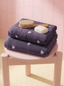 Joivida 1pc Cute Gray Bath Towel / Hand Towel - Soft Absorbent Cotton Heart Patterned Towel, Decorative Aesthetic Bathroom Towel - Dark Grey - View 2