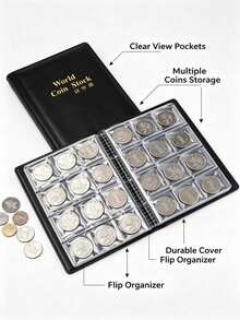 1pc 120 Coin Collection Album Pocket Size Storage Book Durable Clear Pocket For Numismatic Coin Collector Home Desk Display Organizer - Black - View 6