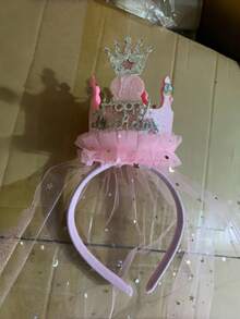SHEIN 1Set Princess Pink Crown Headband With Cute 3D Veil And Fairy Mesh Hair Accessories, Suitable For Birthdays, Parties, Get-Togethers, Character Dress Up - Multicolor - View 6