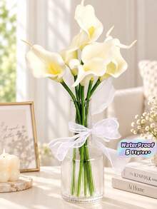 2/3/7/12/18朵白色人造馬蹄蘭絲綢花，適用於母親節、居家、廚房、婚禮裝飾、新娘背景道具、花束、胸花、腕花、婚禮拱門、派對裝飾、禮品裝飾與餐桌中心裝飾 - 白色 - 查看 2