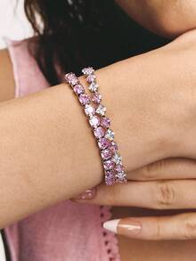 Popjeli 1 Dopamine Dopamine Colored Bracelet, Suitable For Women, Holiday Gifts, Party Gifts - Pink - View 2