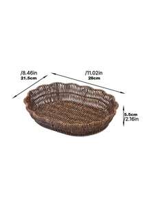 Deep‑Colored Oval Imitation Rattan Serving Basket, Durable Woven Food Tray For Fries, Peanuts, Buns, Fruits And Vegetables, Versatile Snack Container For Household Dining, Cafe And Gathering Events - elliptical lace - View 14